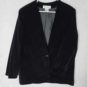 Vtg Diversity Womens Velvet Jacket Blazer Button Front Long Sleeve Black Size 12